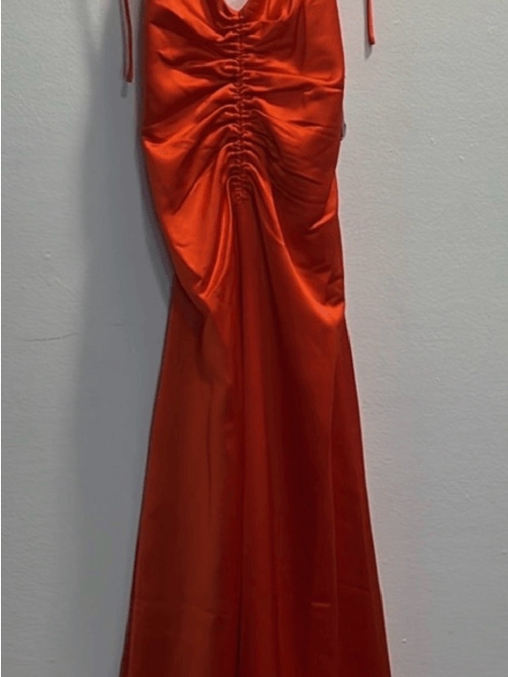Jason Wu Vibrant Orange Satin Ruched Midi Dress